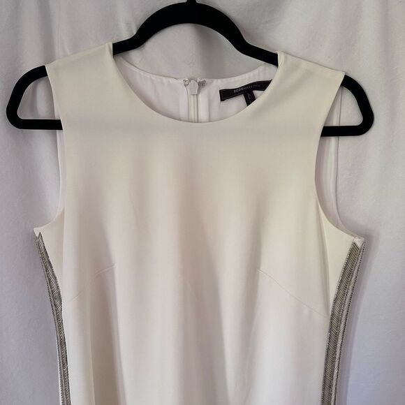 BCBGMAXAZRIA Onyx White Beaded Mini Shift Dress w/ Silver Metallic Size S $338 - Picture 9 of 14